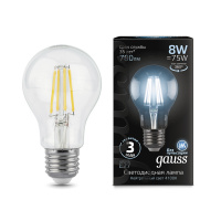 Лампа Gauss Filament А60 8W 780lm 4100К Е27 LED 1/10/40 Лампа Gauss Filament А60 8W 780lm 4100К Е27 LED 1/10/40