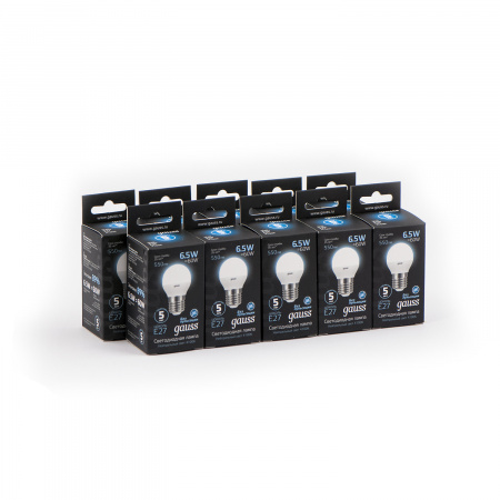 Лампа Gauss Шар 6.5W 550lm 4100K E27 LED 1/10/100