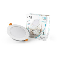 Светильник Gauss Basic Downlight круг 5W 400lm 4000K 170-260V IP20 95*26 монтаж белый LED 1/100