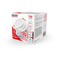 Светильник Gauss Elementary Downlight круг 5W 430lm 4000K 170-260V IP20 95*26 бел.LED (3шт. в упак.) LED 1/40