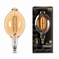 Лампа Gauss Filament BT180 8W 780lm 2400К Е27 golden straight LED 1/6 Лампа Gauss Filament BT180 8W 780lm 2400К Е27 golden straight LED 1/6
