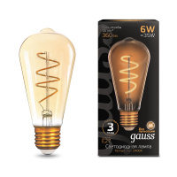 Лампа Gauss Filament ST64 6W 360lm 2400К Е27 golden flexible LED 1/10/40