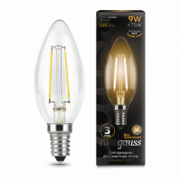 Лампа Gauss Filament Свеча 9W 680lm 2700К Е14 LED 1/10/50 Лампа Gauss Filament Свеча 9W 680lm 2700К Е14 LED 1/10/50