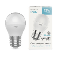 Лампа Gauss Basic Шар 7,5W 690lm 4100K E27 LED 1/10/100
