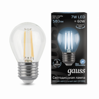 Лампа Gauss Filament Шар 7W 580lm 4100К Е27 LED 1/10/50 Лампа Gauss Filament Шар 7W 580lm 4100К Е27 LED 1/10/50