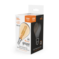 Лампа Gauss Basic Filament Шар 3,8W 350lm 2400К Е14 golden LED 1/10/50