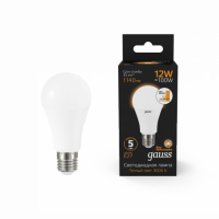 Лампа Gauss A60 12W 1140lm 3000K Е27 шаг. диммирование LED 1/10/50