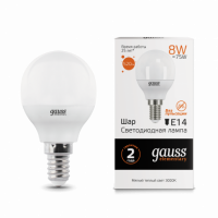 Лампа Gauss Elementary Шар 8W 520lm 3000K Е14 LED 1/10/100
