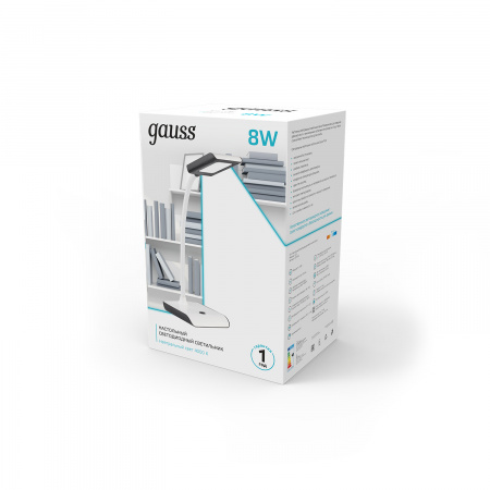 Светильник настольный Gauss модель GTL101 8W 550lm 4000K 220-240V белый c черным LED 1/20