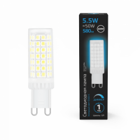 Лампа Gauss G9 AC185-265V 5,5W 580lm 6500K керамика диммируемая LED 1/10/200