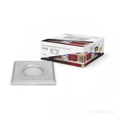 Светильник Gauss Mirror RR009 Квадрат. Кристал cеребро/Хром, Gu5.3 1/50