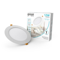 Светильник Gauss Basic Downlight круг 12W 1000m 4000K 170-260V IP20 145*26 белый LED 1/60