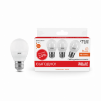 Лампа Gauss Elementary Шар 7W 450lm 3000K E27 (3 лампы в упаковке) LED1/40
