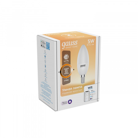 Лампа Gauss Smart Home С37 5W 470lm 2700К Е14 диммируемая LED 1/10/40