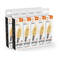 Лампа Gauss Basic Filament Свеча на ветру 3,8W 350lm 2400К Е14 golden LED 1/10/50