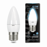 Лампа Gauss Свеча 6.5W 550lm 4100К E27 LED 1/10/100