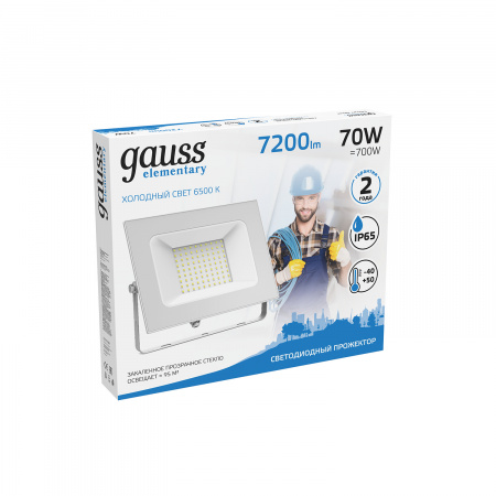 Прожектор Gauss Elementary 70W 7200lm 6500K 175-265V IP65 белый LED 1/10