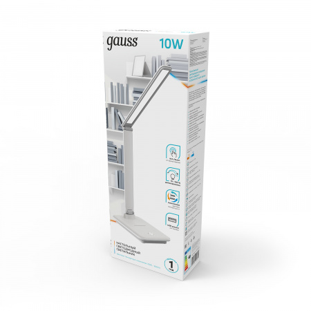 Светильник настольный Gauss модель GTL202 10W 550lm 3000-6000K 170-265V белый диммируемый USB LED 1/8/32