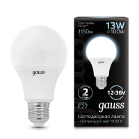 Лампа Gauss A60 AC12-36V 13W 1150lm 4100K E27 LED 1/10/100