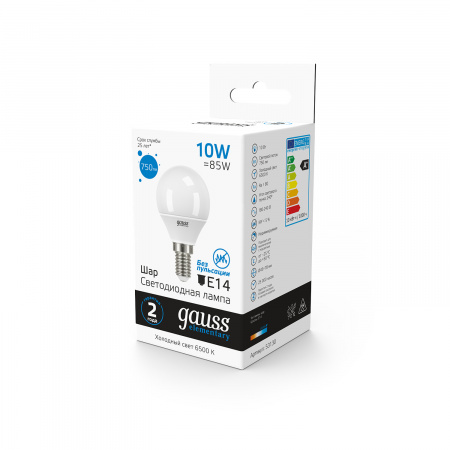 Лампа Gauss Elementary Шар 10W 750lm 6500K Е14 LED 1/10/100