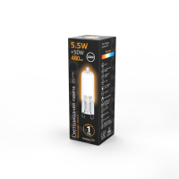 Лампа Gauss G9 AC220-240V 5.5W 480lm 3000K стекло LED 1/10/200