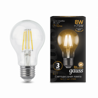 Лампа Gauss Filament А60 8W 740lm 2700К Е27 LED 1/10/40 Лампа Gauss Filament А60 8W 740lm 2700К Е27 LED 1/10/40