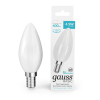 Лампа Gauss Basic Filament Свеча 4,5W 400lm 4100К Е14 milky LED 1/10/50