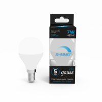 Лампа Gauss Шар 7W 590lm 6500К E14 диммируемая LED 1/10/100