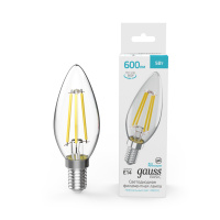 Лампа Gauss Basic Filament Свеча 5W 600lm 4000K E14 LED 1/10/50