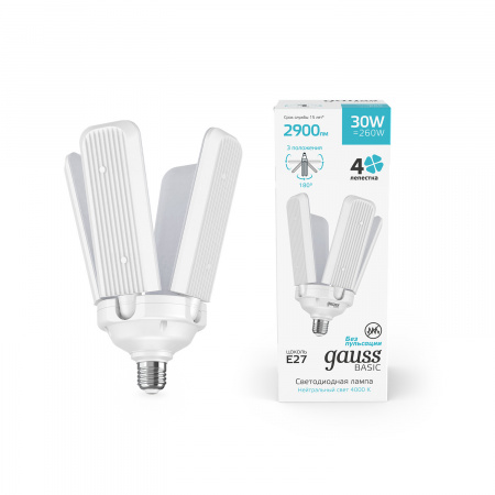 Лампа Gauss Basic 30W 2900lm 4000K E27 Клевер-4 LED 1/20