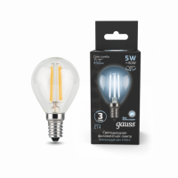 Лампа Gauss Filament Шар 5W 450lm 4100К Е14 LED 1/10/50
