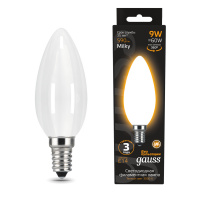 Лампа Gauss Filament Свеча 9W 590lm 3000К Е14 milky LED 1/10/50