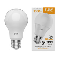 Лампа Gauss Basic A60 11,5W 1060lm 3000K E27 LED 1/10/50
