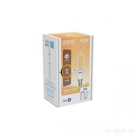 Лампа Gauss Smart Home Filament СF35 4,5W 495lm 2700К E14 диммируемая LED 1/10/40