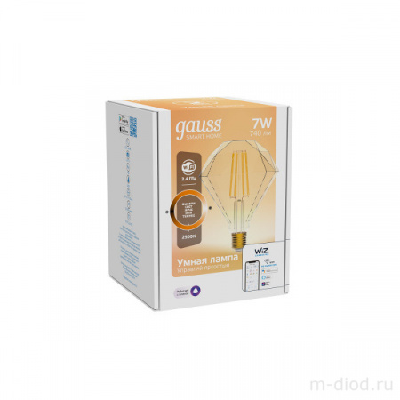 Лампа Gauss Smart Home Filament Diamond 7W 740lm 2500К E27 диммируемая LED 1/40