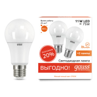 Лампа Gauss Elementary A60 11W 800lm 3000K E27 (2 лампы в упаковке) LED 1/50