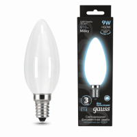 Лампа Gauss Filament Свеча 9W 610lm 4100К Е14 milky LED 1/10/50