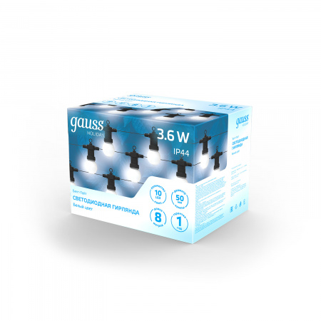 Гирлянда светодиодная "Белт Лайт" Gauss серия Holiday, 10 ламп, 7,7 м, IP44, белый, 1/6