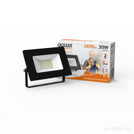 Прожектор Gauss Elementary 30W 2690lm 3000К 200-240V IP65 черный LED 1/10 Прожектор Gauss Elementary 30W 2690lm 3000К 200-240V IP65 черный LED 1/10