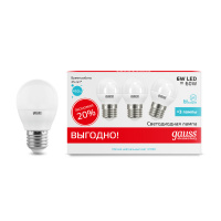 Лампа Gauss Elementary Шар 6W 4100K E27 (3 лампы в упаковке) LED 1/40