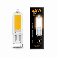 Лампа Gauss G9 AC220-240V 5.5W 480lm 3000K стекло LED 1/10/200