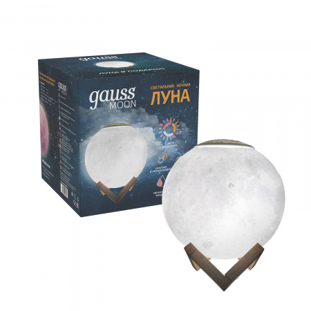 Светильник настольный Gauss NN004 3D Луна 1W 220-240V D13см белый 13см c увлажнителем воздуха LED 1/6/12