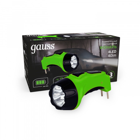 Фонарь ручной Gauss модель GFL104 4LED 40lm lead acid 350mAh LED 1/12/72
