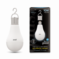 Лампа Gauss A60 10W 660lm 4100K E27 с Li-Ion аккумулятором LED 1/10/60