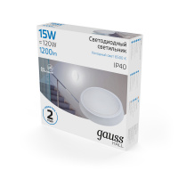 Светильник ЖКХ Gauss HALL круг 15W 1200lm 6500K 200-240V IP40 D155*33мм белый LED 1/40