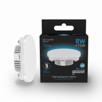Лампа Gauss GX53 8W 760lm 6500K LED 1/10/100