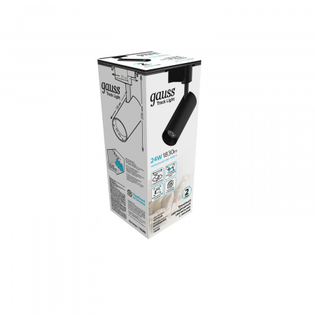Светильник трековый Gauss цилиндр 24W 1830lm 4000K 180-220V IP20 65*206мм черный линза 36º LED 1/40