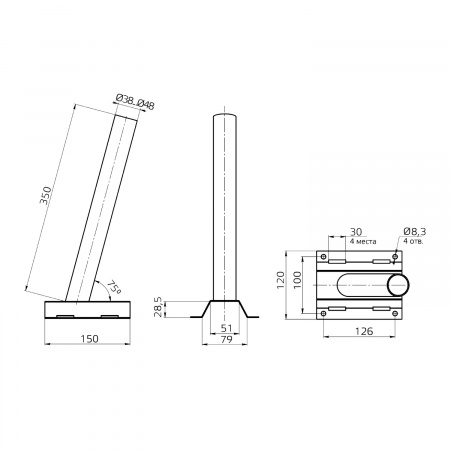 Кронштейн Gauss для уличных светильников на столб под бандажную ленту 122*150*400 D38мм 1/10