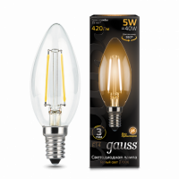 Лампа Gauss Filament Свеча 5W 420lm 2700К Е14 LED 1/10/50