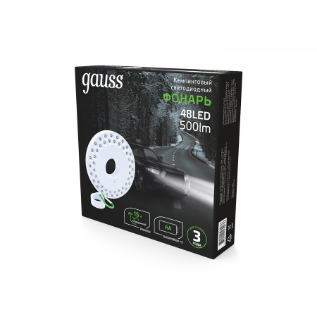 Фонарь кемпинговый Gauss модель GFL004 48LED 500lm 3xAA белый магнит и карабин LED 1/12/72